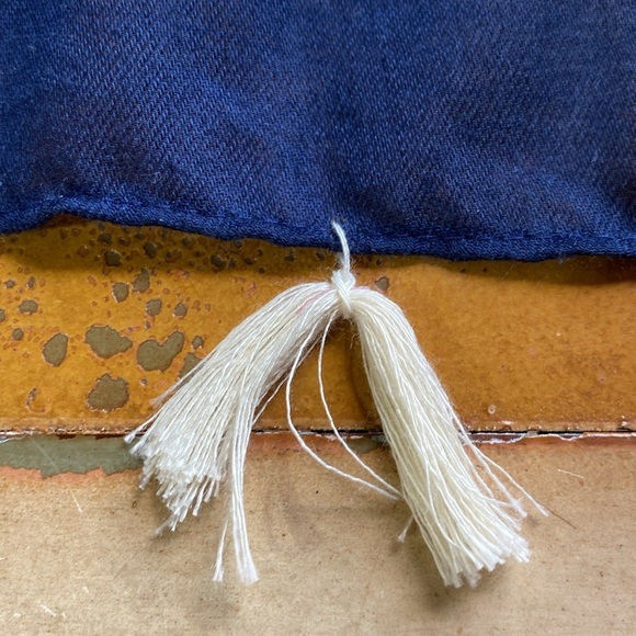 Blue & White Scarf Wrap Shawl with Fringe.  Abstract Design. - Picture 8 of 9